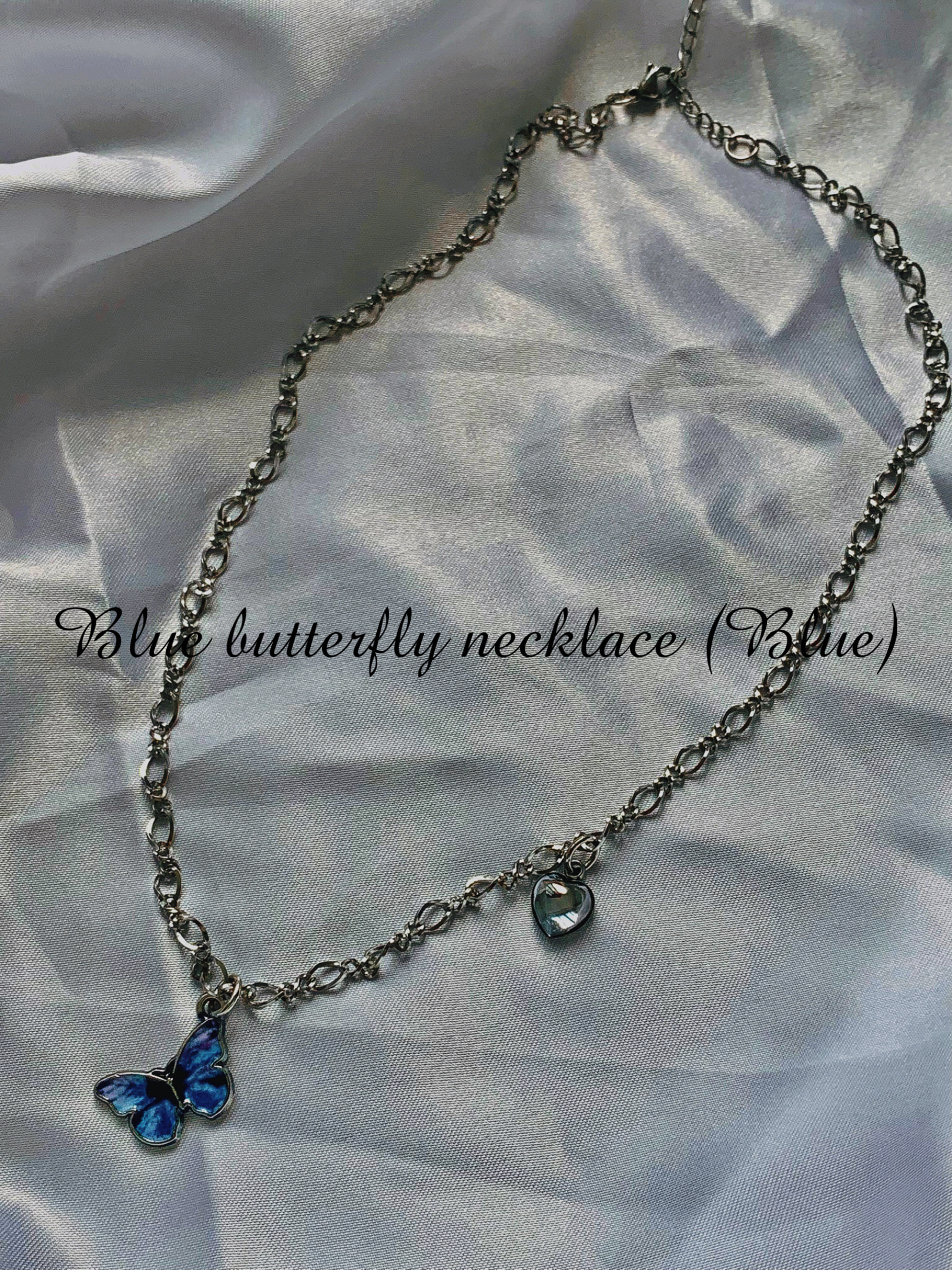 [핸드메이드/자체제작/바로배송] 키치 데일리 러블리힙 나비 포카리 블루 버터플라이 써지컬 목걸이 네크리스 necklace (Blue)
